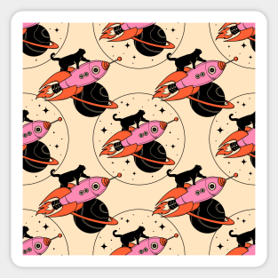 Space Walker Black Cat Pattern in beige Sticker